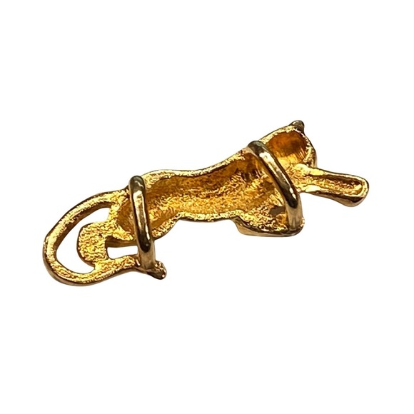 Vintage Gold Tone Panther Slide Pendant Reclining Big Cat Green Rhinestone Eyes - Picture 3 of 4